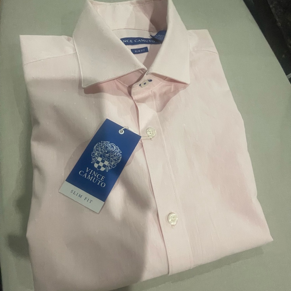 NWT Vince Camuto Men’s Slim Fit Light Pink Dress Shirt Sz 15.5 - 34/35